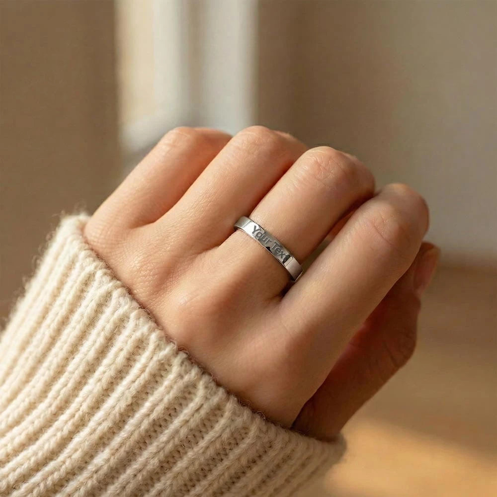 polished stainless steel custom engraved women's ring showcase