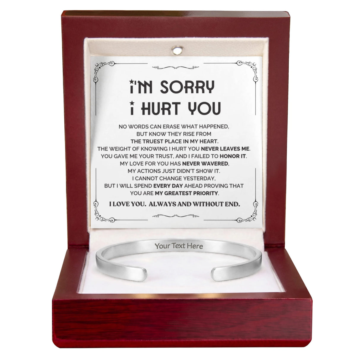 polished stainless steel custom inside engraved cuff bracelet luxury box