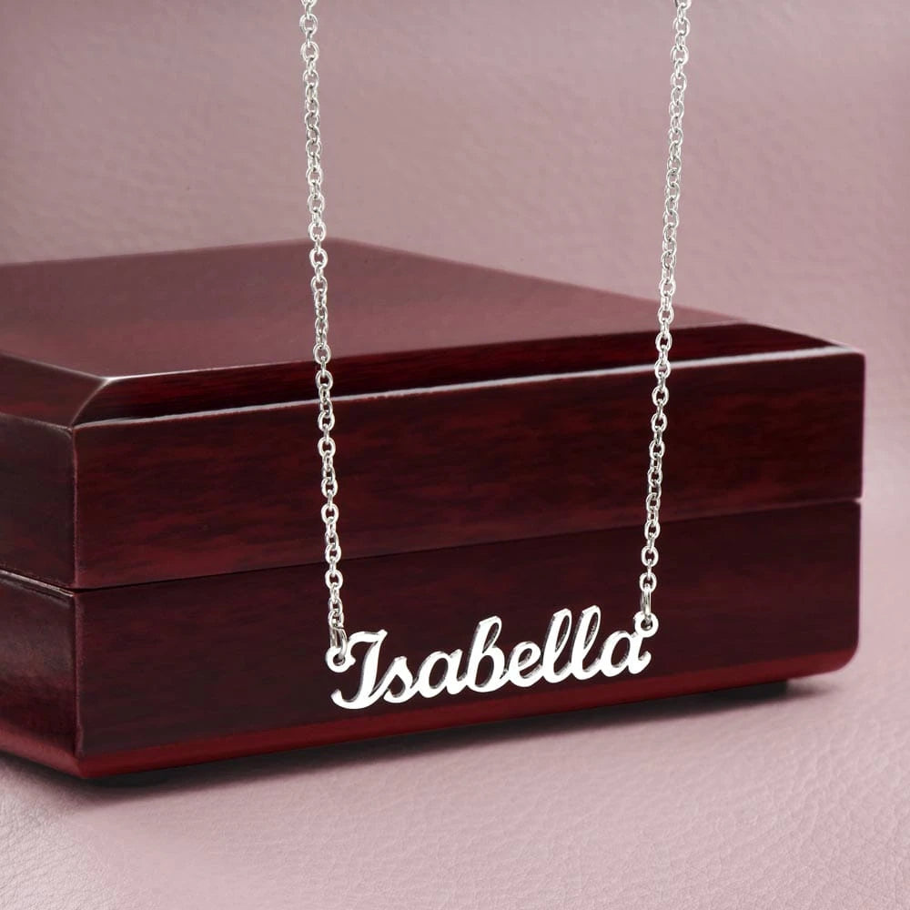 polished stainless steel custom name necklace for her luxury box