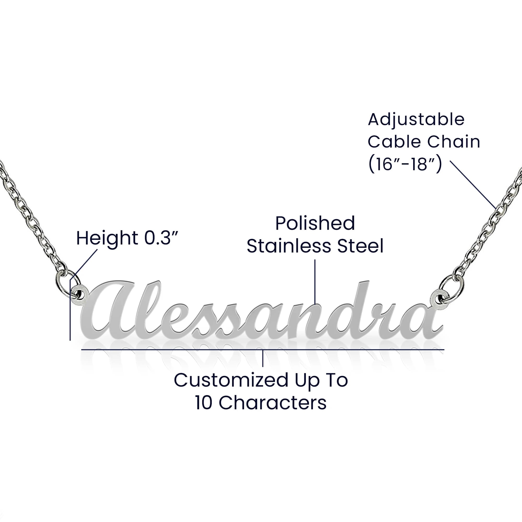 polished stainless steel custom name necklace for her specifications