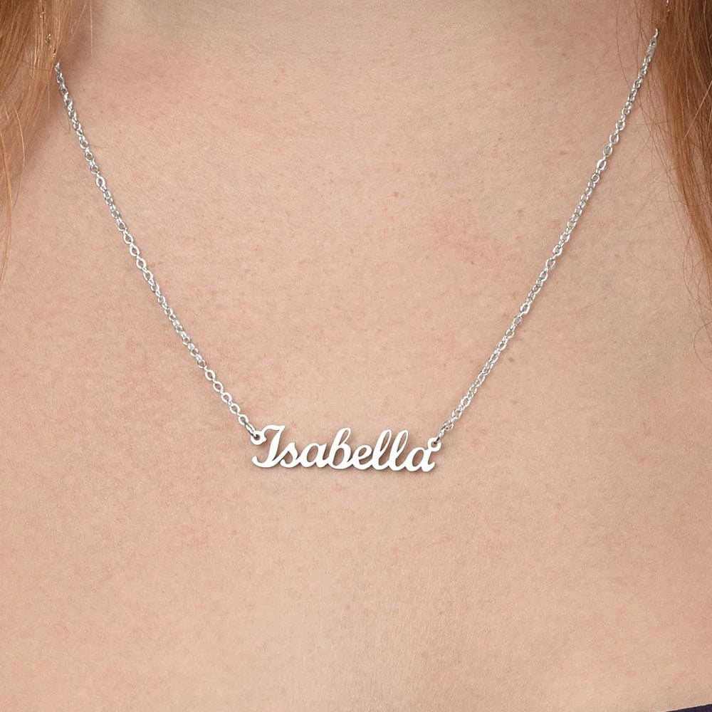 polished stainless steel custom name necklace i am sorry showcase on neck