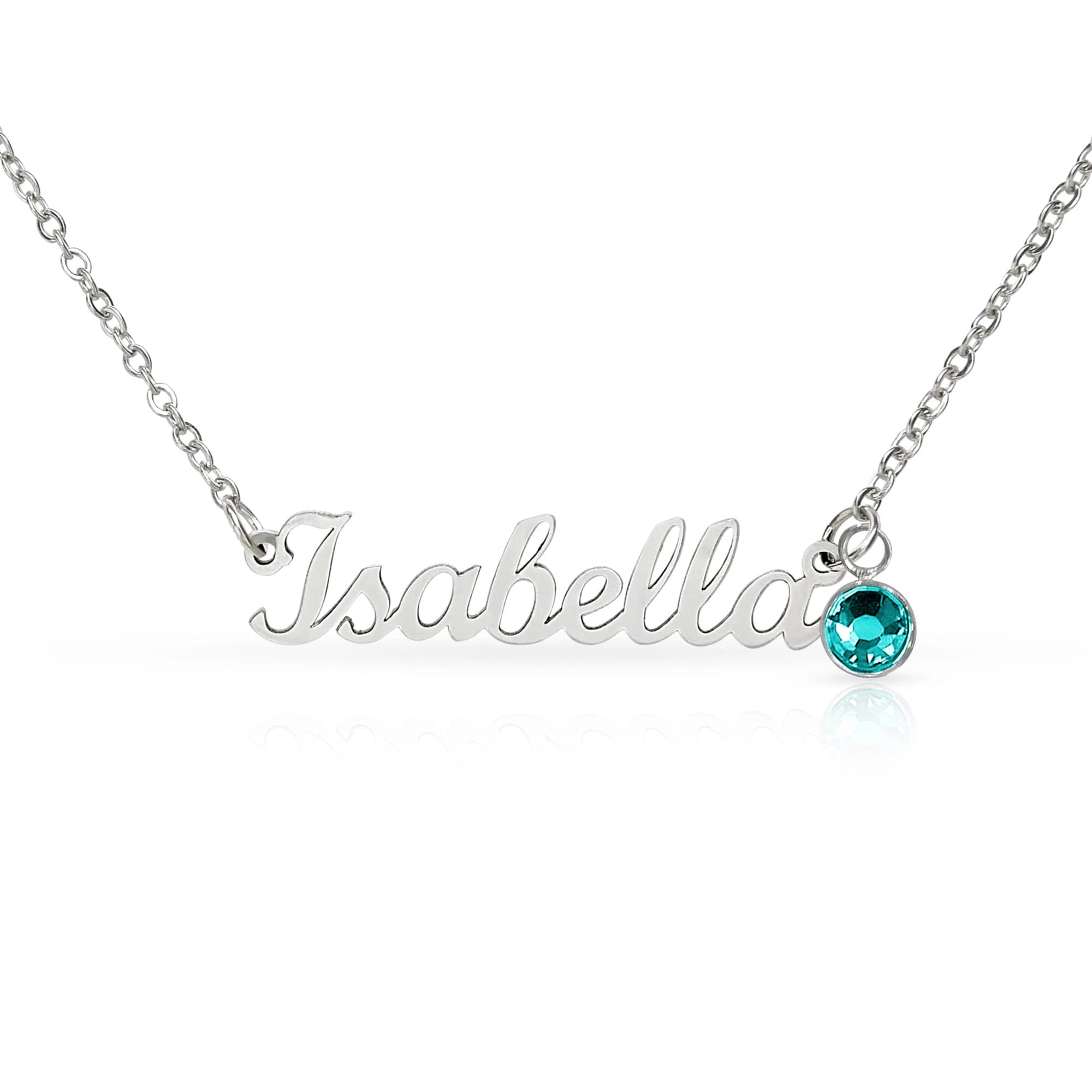 polished stainless steel custom name necklace with December birthstone for her