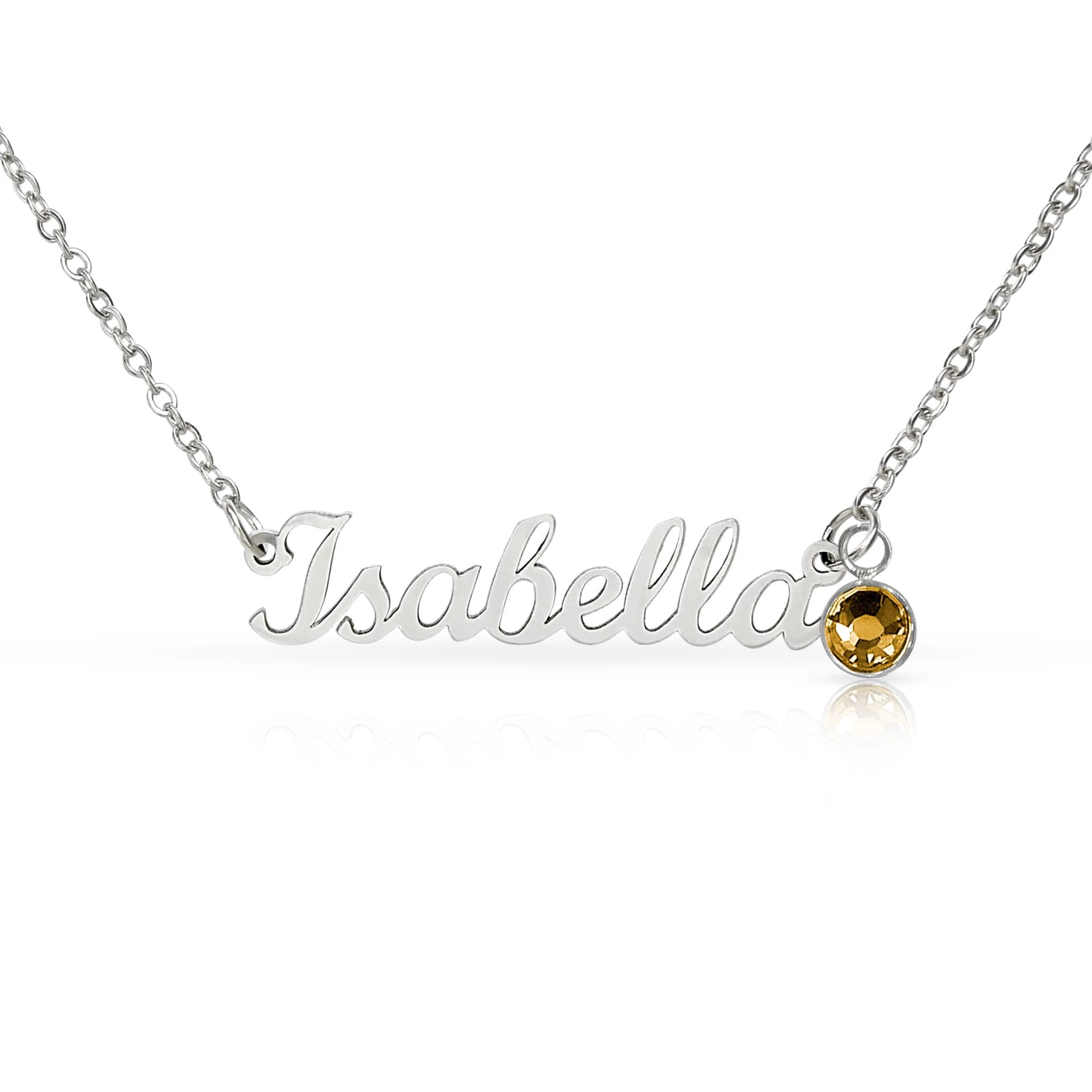 polished stainless steel custom name necklace with November birthstone for her