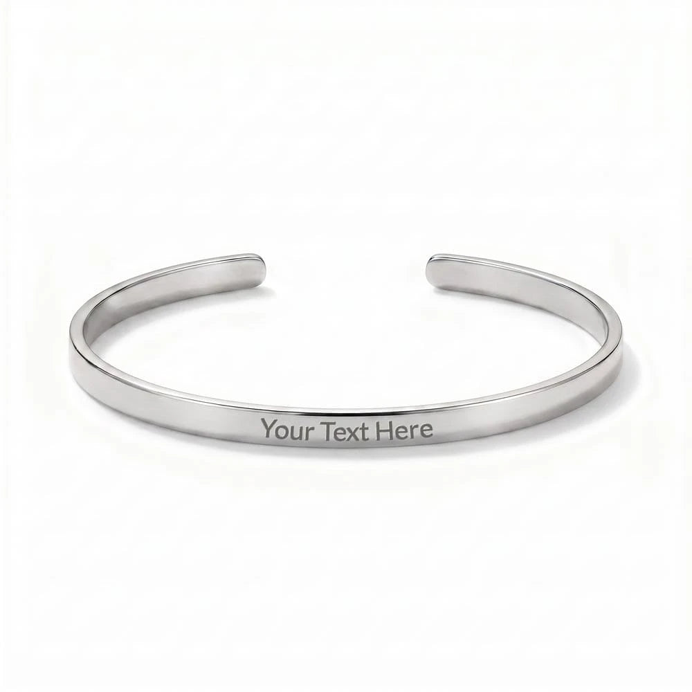 polished stainless steel custom outside engraved cuff bracelet
