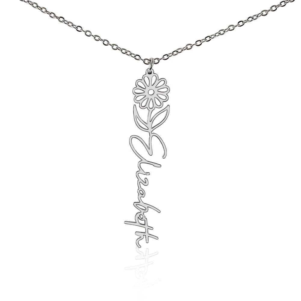 polished stainless steel personalized birth flower name necklace April Daisy for her