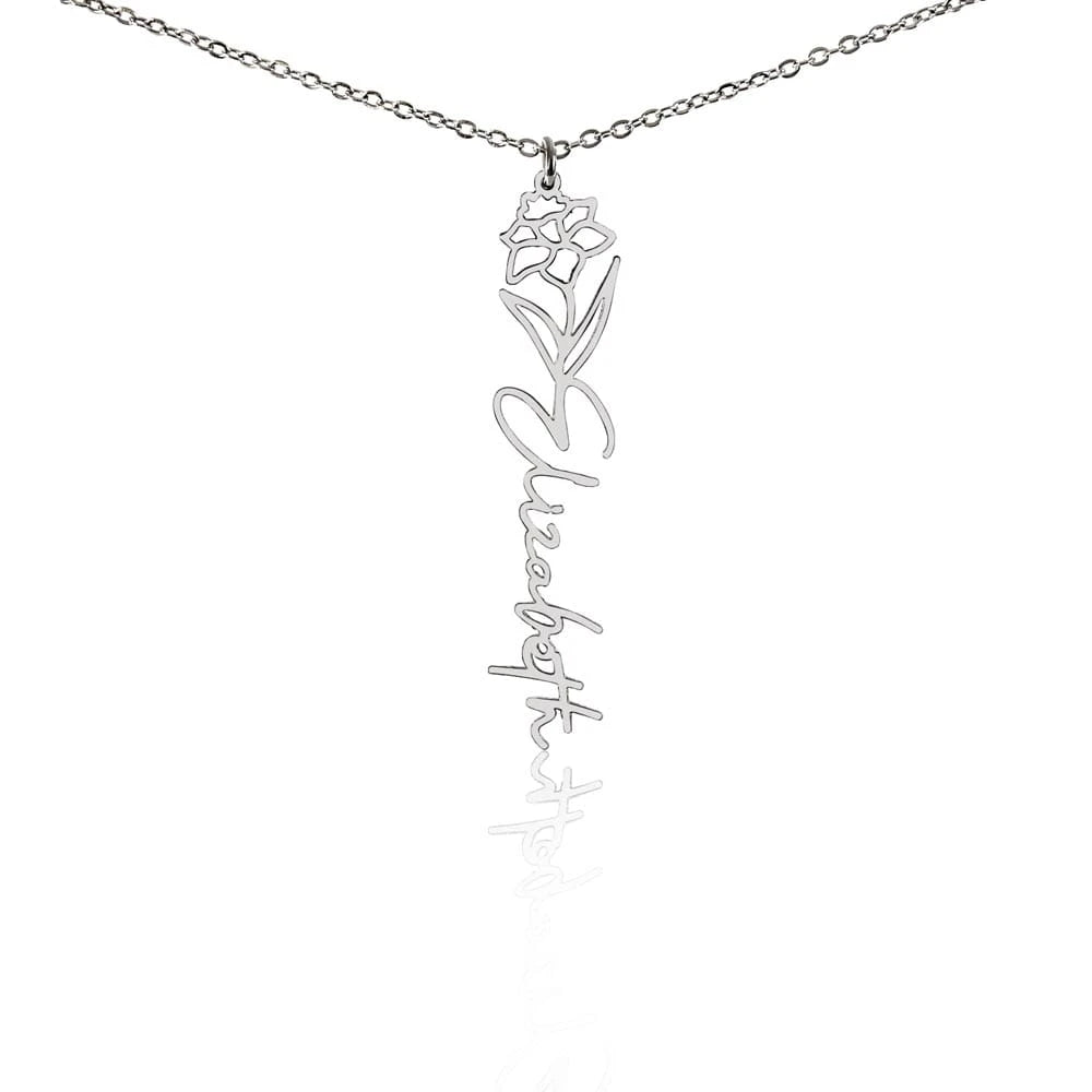 polished stainless steel personalized birth flower name necklace December Narcissus for her
