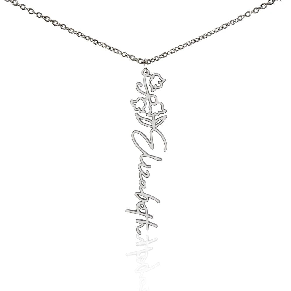 polished stainless steel personalized birth flower name necklace May Lily of the Valley for her