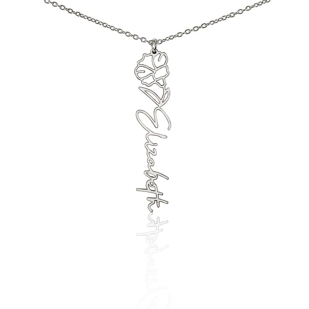 polished stainless steel personalized birth flower name necklace September Morning Glory for her