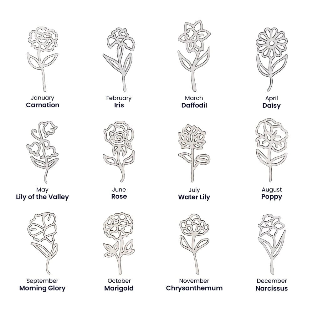 polished stainless steel personalized birth flower name necklaces for her