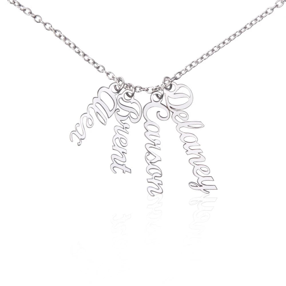 polished stainless steel personalized four vertical names necklace