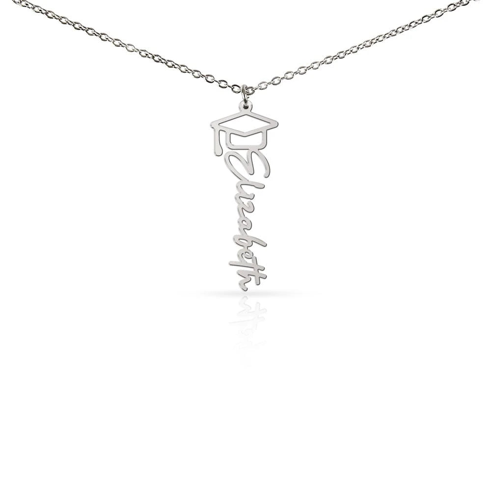 polished stainless steel personalized graduation cap necklace