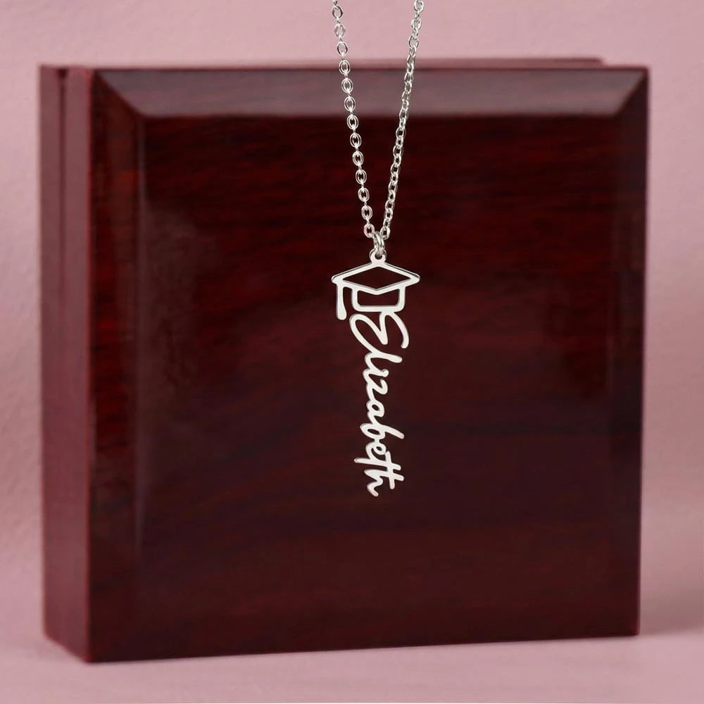 polished stainless steel personalized graduation cap necklace luxury box