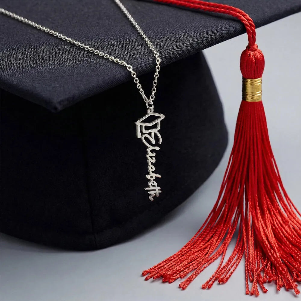 polished stainless steel personalized graduation cap necklace showcase