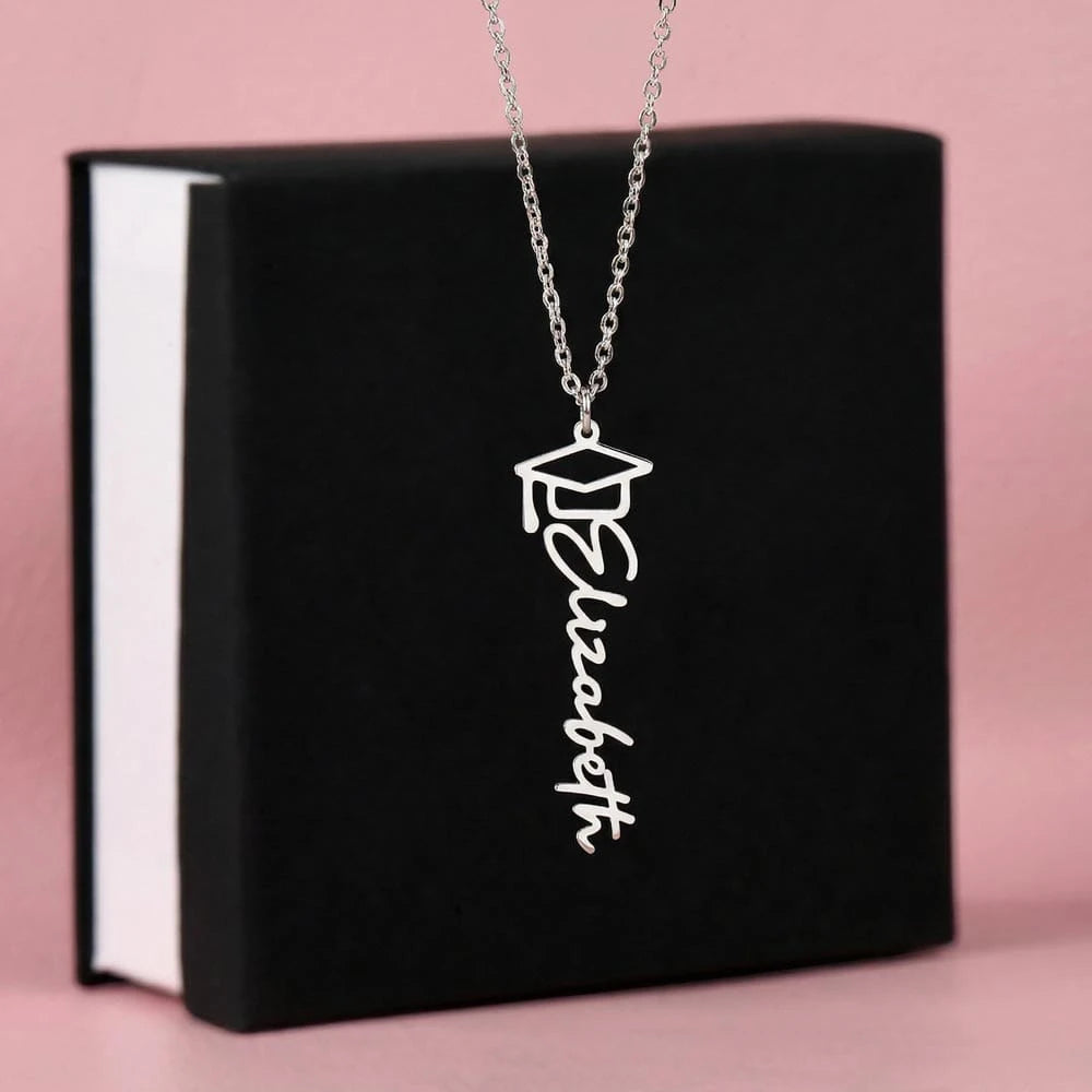 polished stainless steel personalized graduation cap necklace standard box