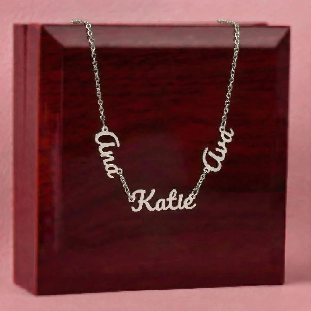 polished stainless steel personalized multiple name necklace three names luxury box