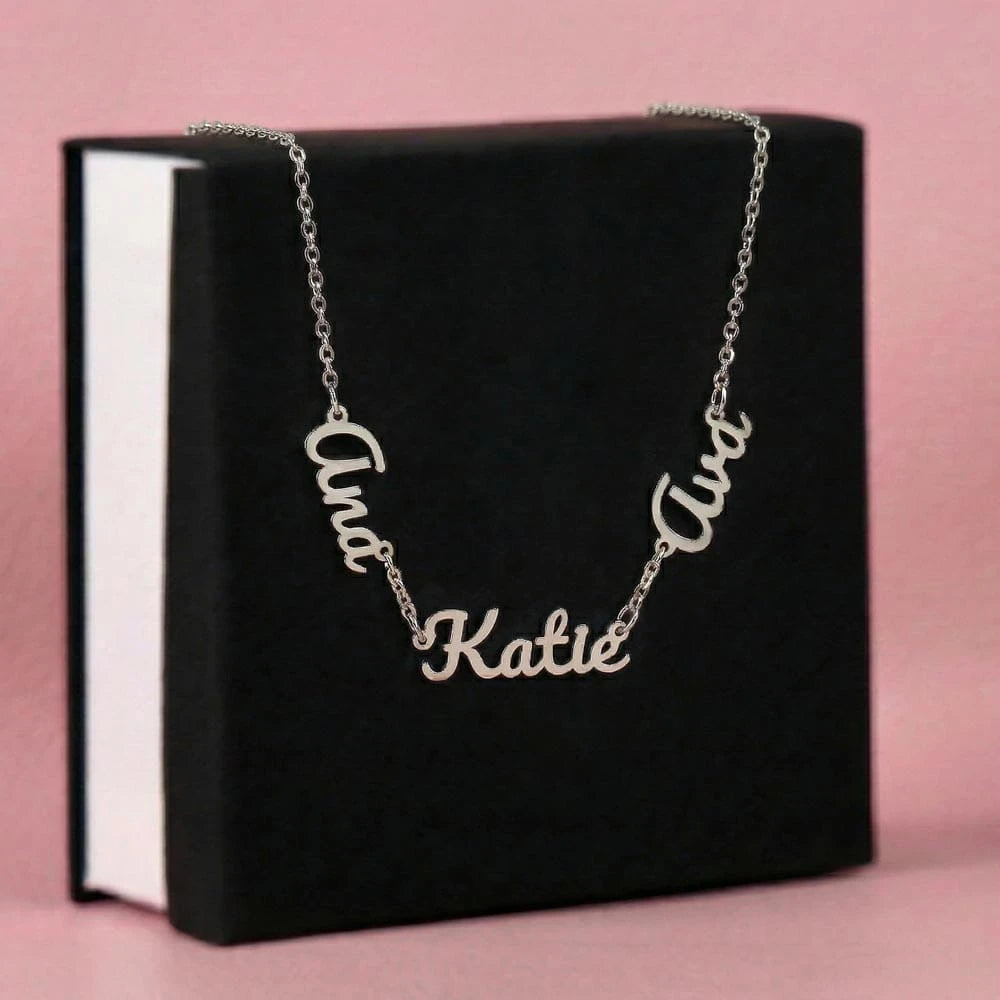 polished stainless steel personalized multiple name necklace three names standard box