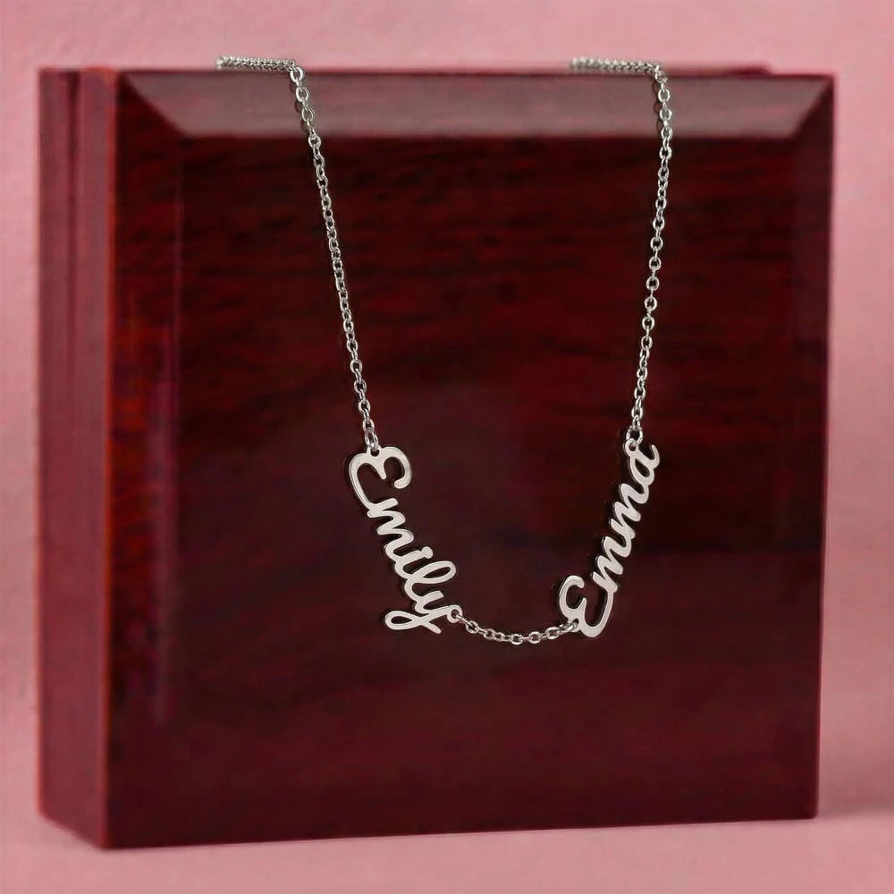 polished stainless steel personalized multiple name necklace two names luxury box
