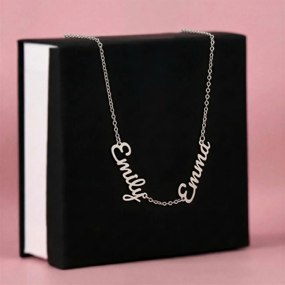 polished stainless steel personalized multiple name necklace two names standard box