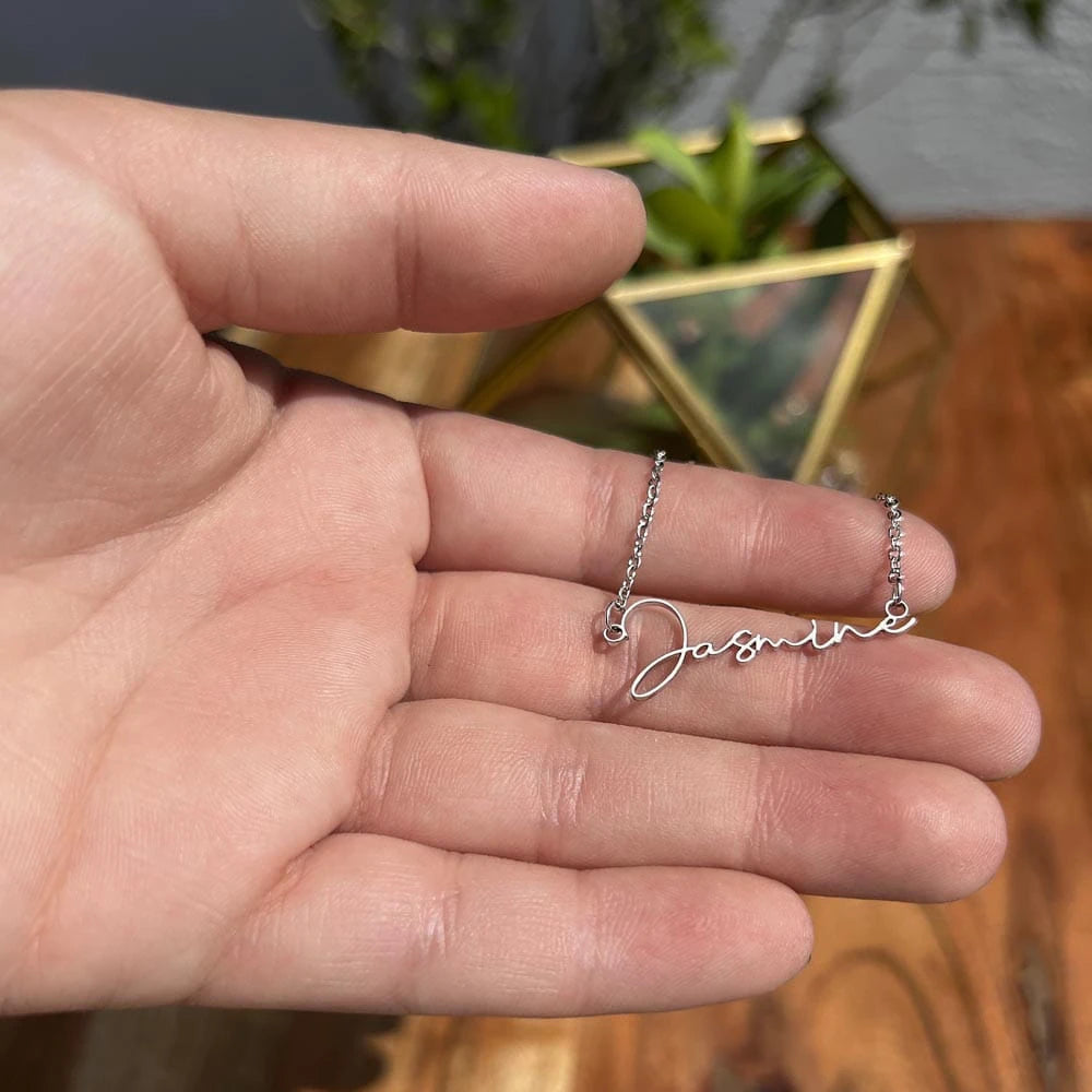 polished stainless steel personalized signature name necklace for her showcase
