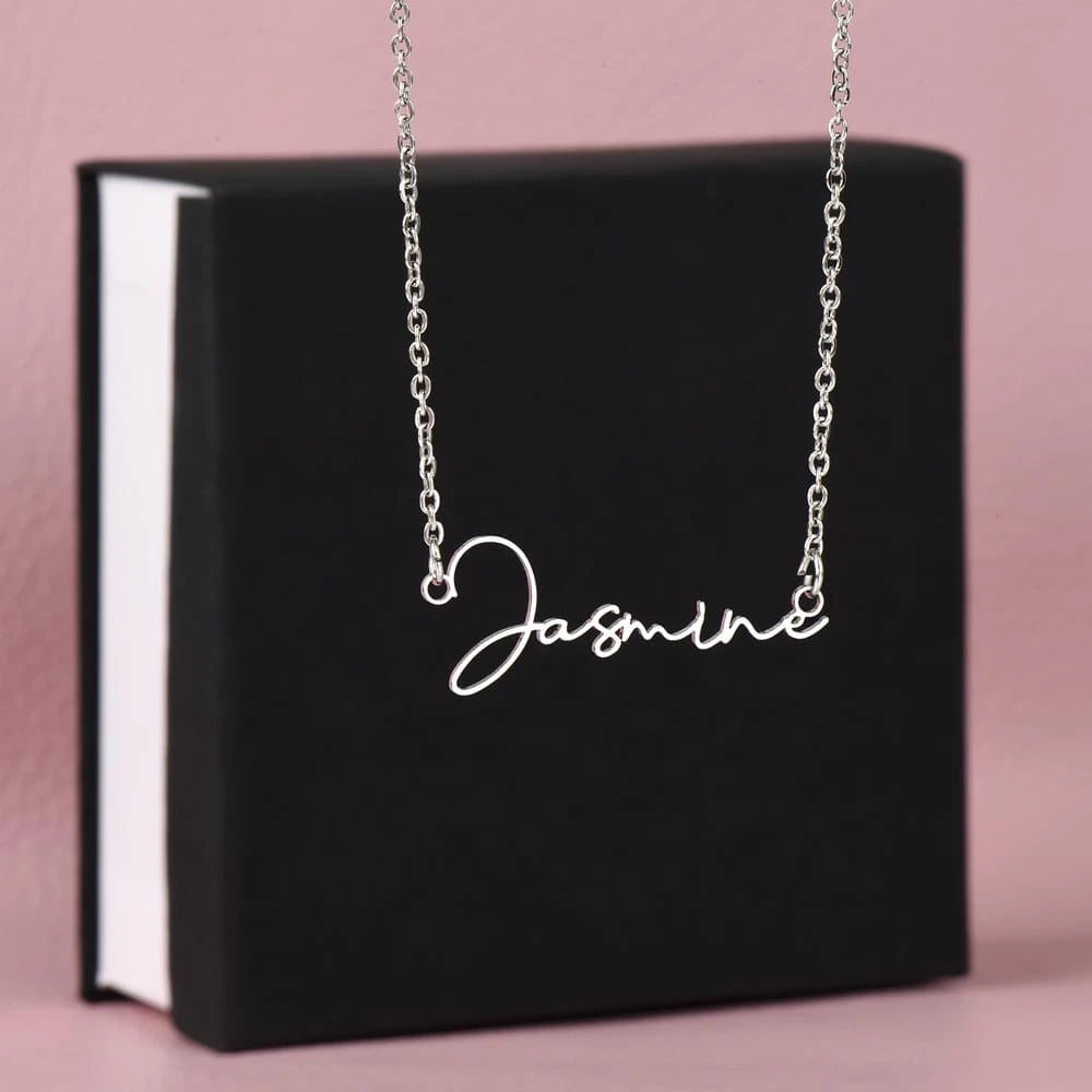 polished stainless steel personalized signature name necklace for her standard box