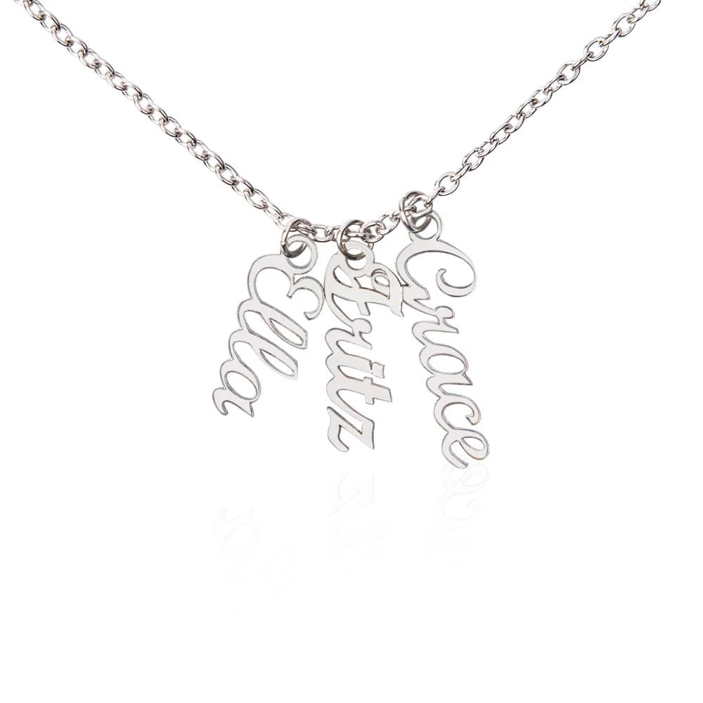 polished stainless steel personalized three vertical names necklace