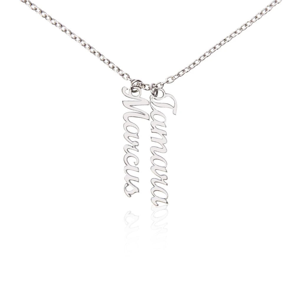 polished stainless steel personalized two vertical names necklace