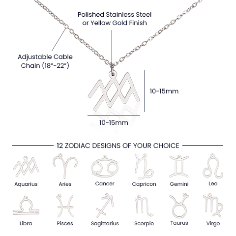 polished stainless steel zodiac sign necklace specifications
