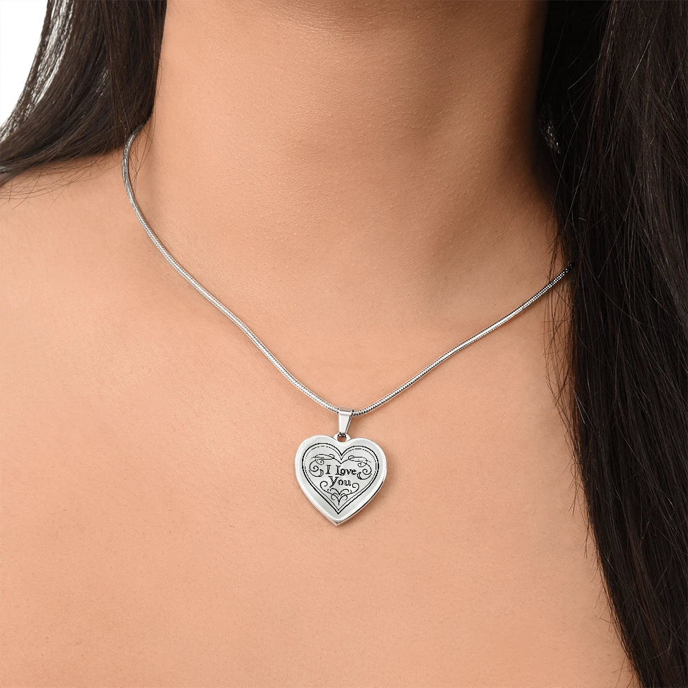 silver custom photo heart necklace for her showcase on neck